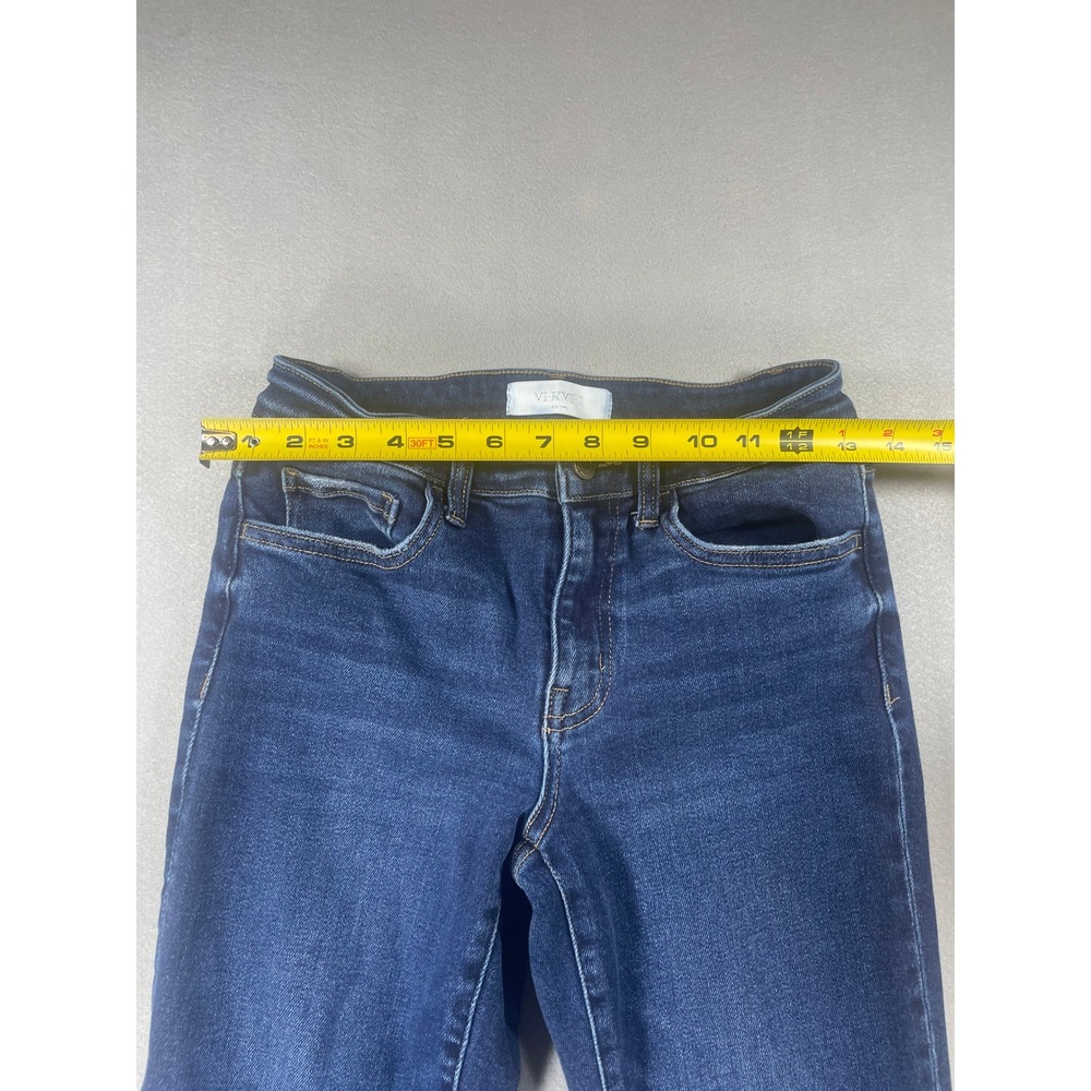 Vervet Blue Womens High Rise Straight Leg Raw Hem Jeans Dark Wash Size 26 T6143 - Picture 7 of 10